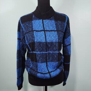 Adele Knitwear | Vintage Blue/Black Plaid Sweater Small. Lot E